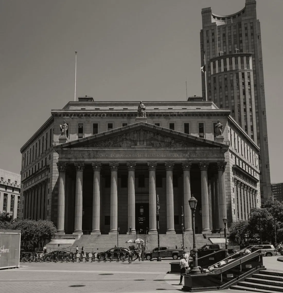 The New York County Courthouse portico on Foley Square